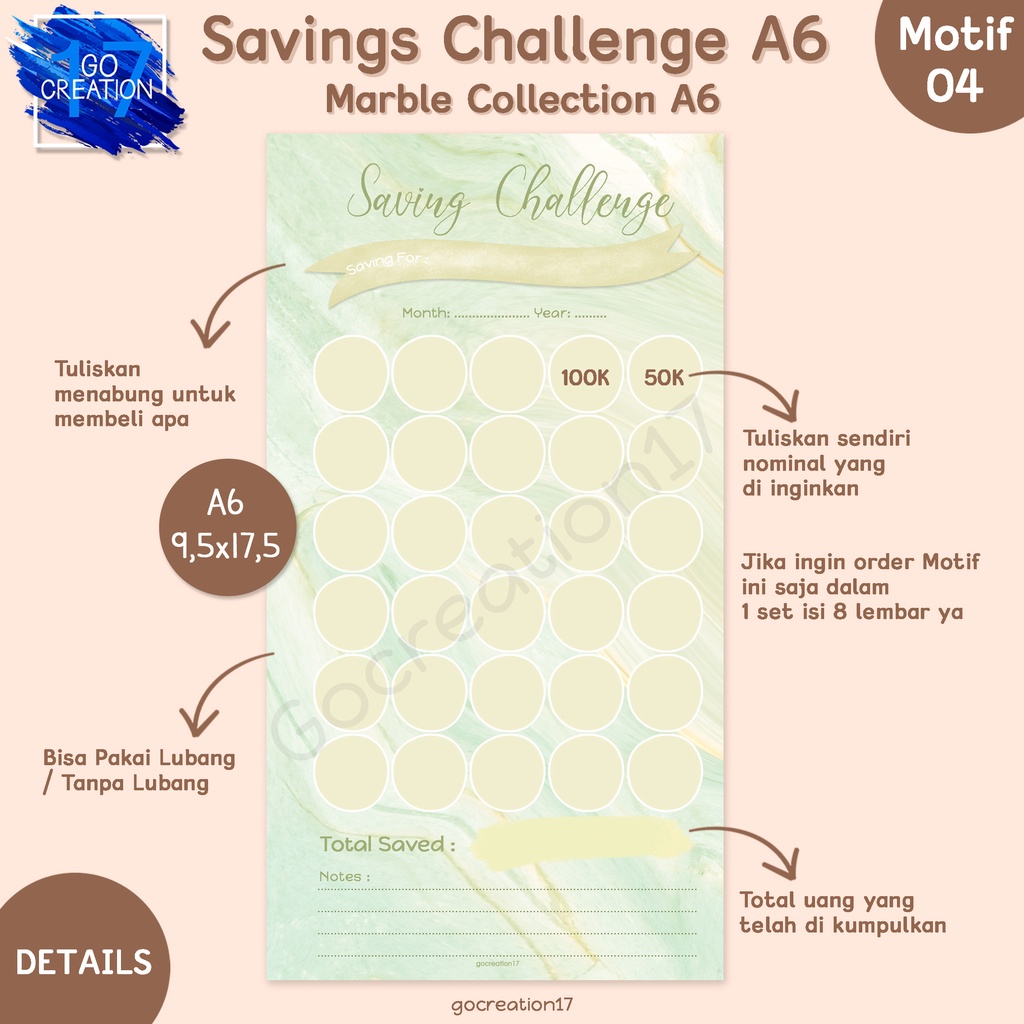 Jual Buku Planner Kertas Binder Nabung Hari Saving Challenge Marble