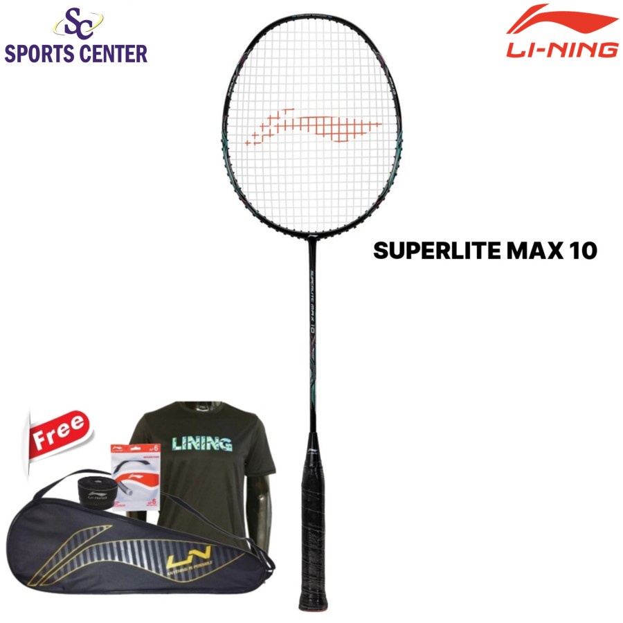 Jual New Full Set Raket Badminton Lining Superlite Max Black Silver Cyan Shopee Indonesia