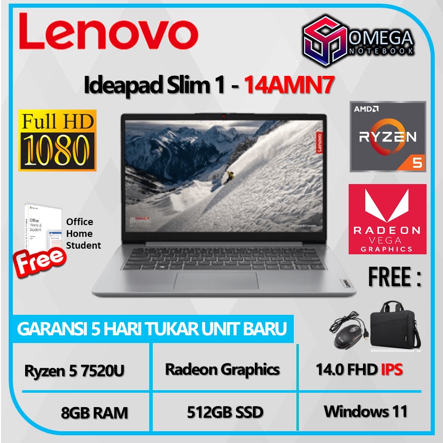 Jual Lenovo Ideapad Slim Amn Ryzen U Gb Ssd Radeon M W Ohs Fhd Ips