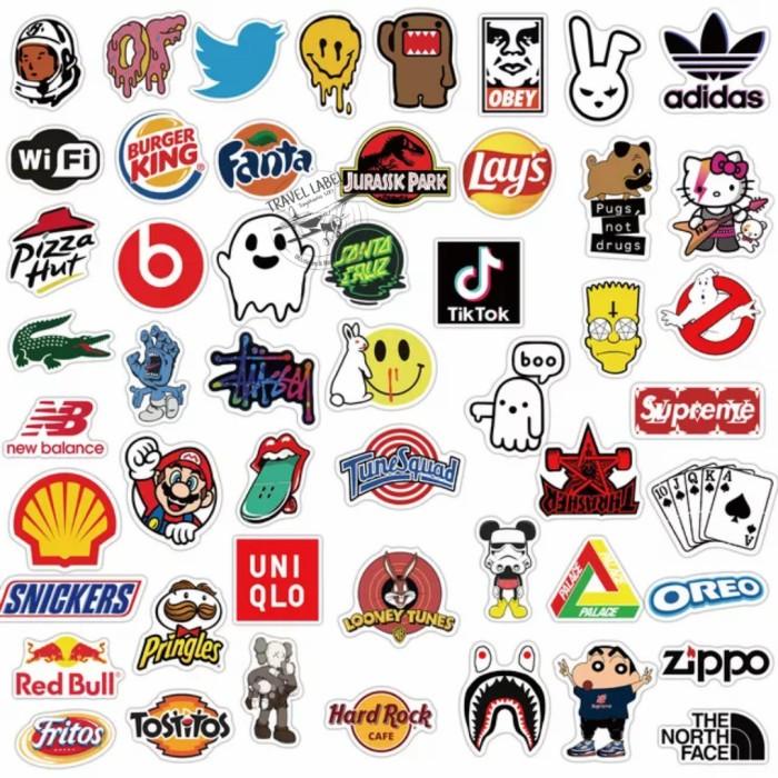 Jual Sticker Koper 1 Set isi 100 Pcs : Mixed Designs and Logos | Shopee ...