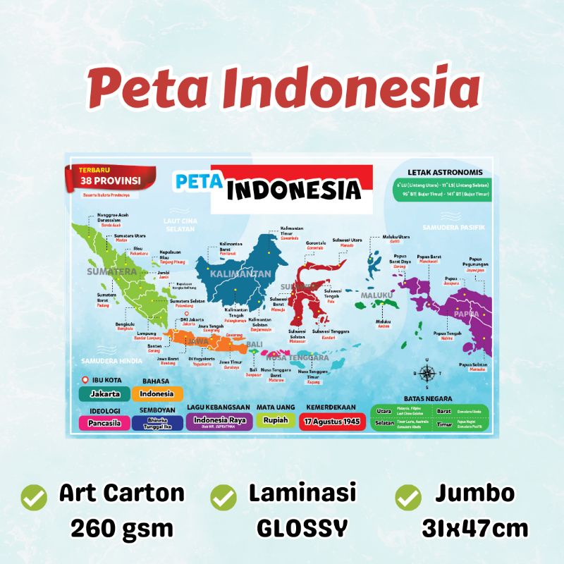 Jual Poster Edukasi Peta Indonesia Terbaru 38 provinsi Shopee Indonesia