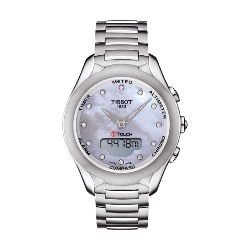 Jam Tangan Wanita TISSOT T Touch T075.220.11.106.00 Expert Solar Mother of Pearl Dial Stainless Steel Strap