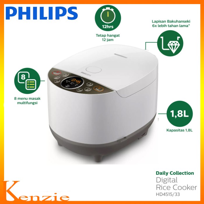 Jual Philips Digital Rice Cooker 1.8L Fuzzy Logic Bakuhanseki HD4515