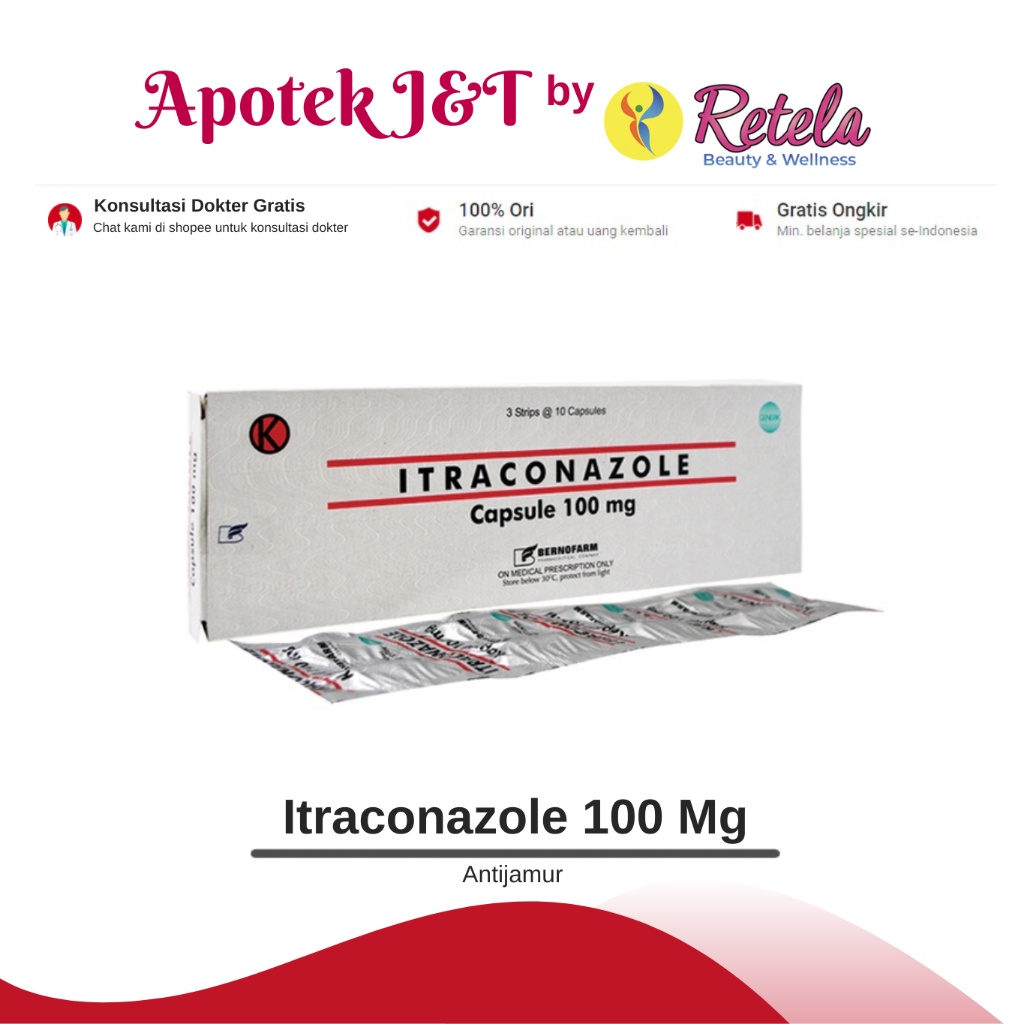 Jual ITRACONAZOLE 100 MG 1 STRIP ISI 10 TAB / ANTIJAMUR BERNOFARM