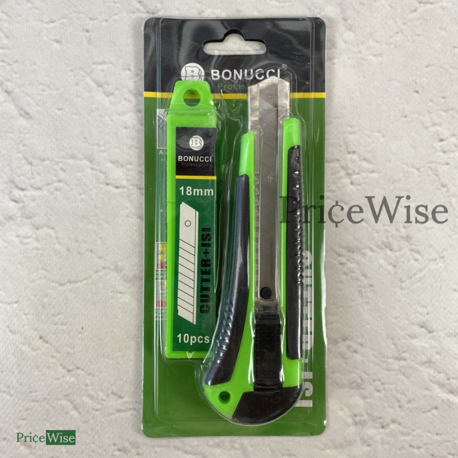 Jual Pisau Cutter 18mm + Isi 10 pcs Bonucci / Knife / Kater | Shopee ...