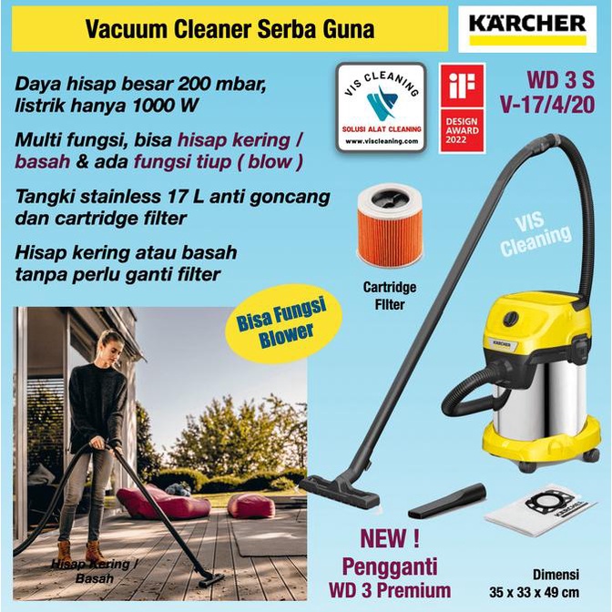 Jual Vacuum Cleaner Karcher WD 3 Premium (Wet & Dry 17 Liter) Shopee
