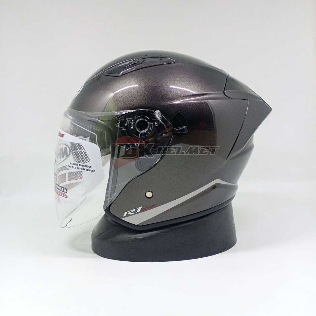 Jual Helm Half Face NHK R1 Max R-1 Max Solid Gunmetal Glossy Black GM ...