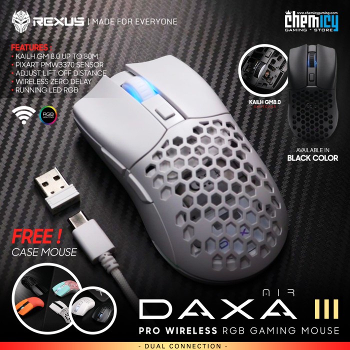 Jual Rexus Daxa Air III Pro Wireless RGB Ultra-Lightweight Gaming Mouse ...