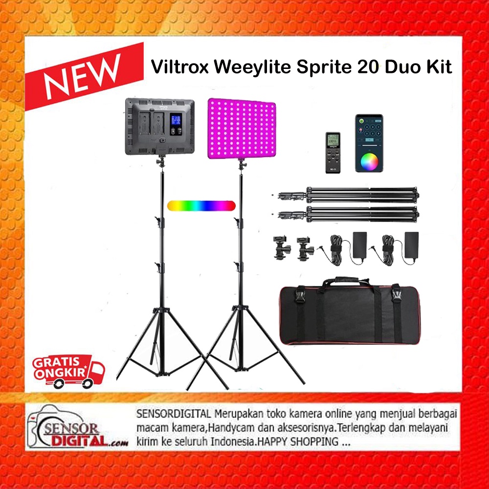 Used Weeylite Sprite 20 RGB LED Video Light Kit (2-Pack) With Stands & Remote