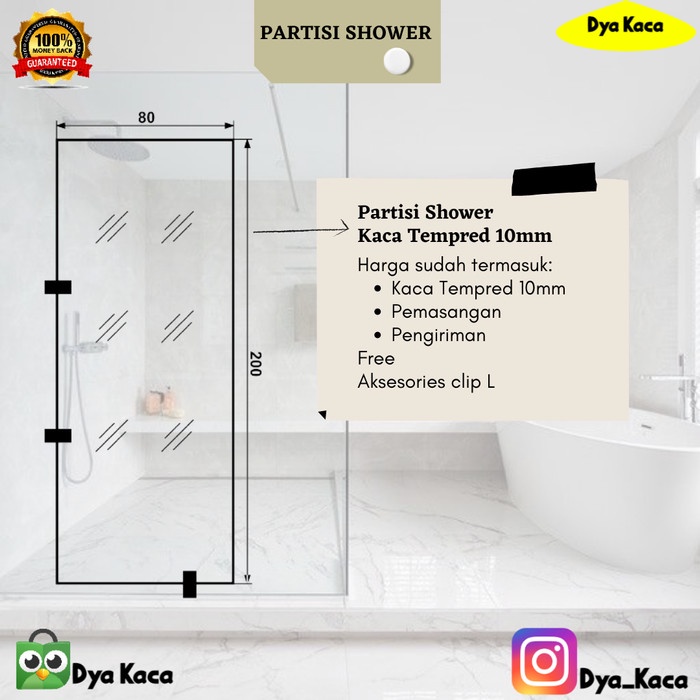 Jual Flash Sale Partisi Shower Sekat Kamar Mandi Kaca Tempered