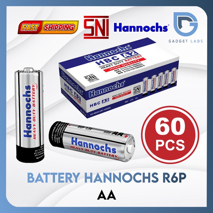 Jual Hannochs R6P Battery Baterai Aa / A2 Extra Heavy Duty 60 Pcs ...