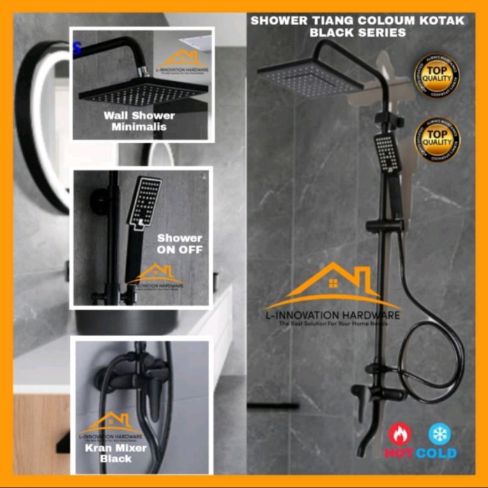 Jual Shower Tiang Set Kran Coloumn Keran Air Panas Dingin Mandi Hitam Shopee Indonesia 