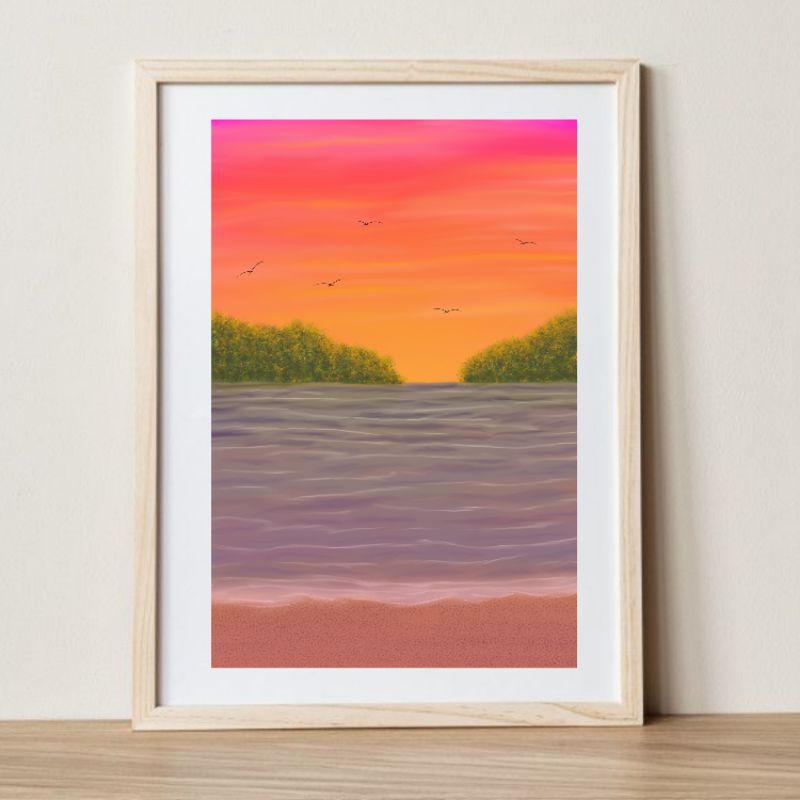 Jual Lukisan dinding aesthetic minimalist gambar pantai pulau home