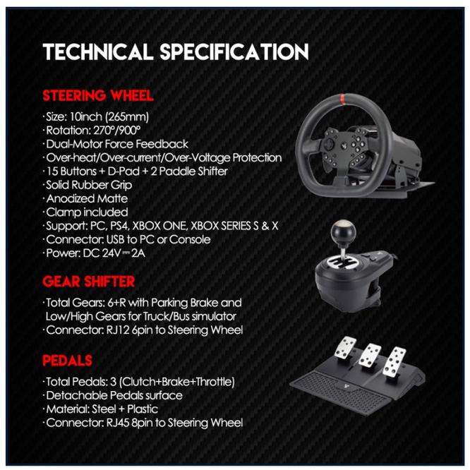 Jual Fantech Rs1 Racing Steering Wheel Simulator Force Feedback ...