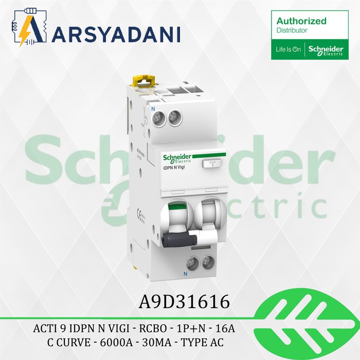 Jual A9D31616 - Acti 9 iDPN N Vigi RCBO 1P+N 16A C Curve 30mA - type AC ...