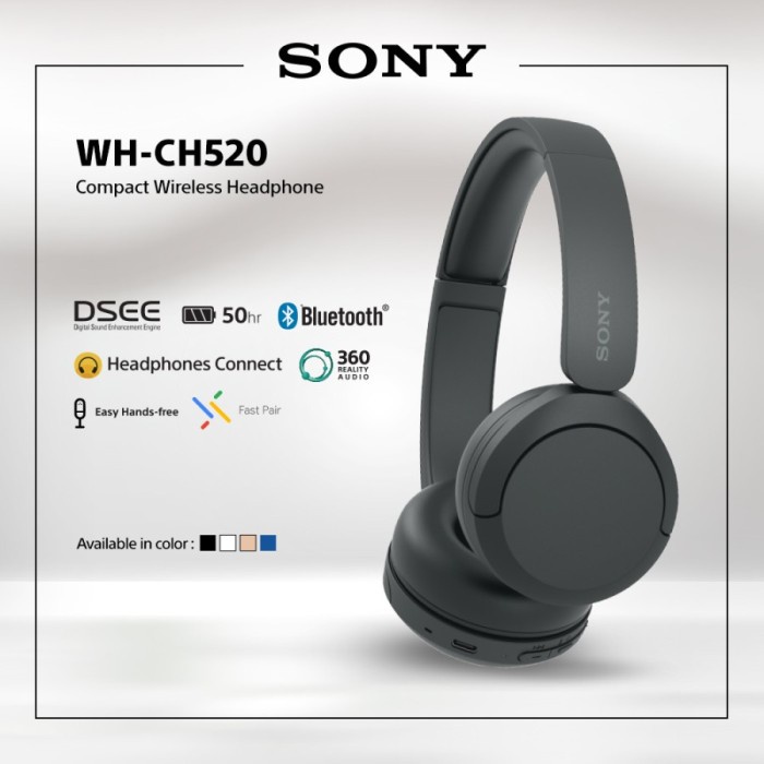 Jual Sony WH-CH520 WHCH520 CH 520 Wireless Headphone On-Ear Bluetooth ...