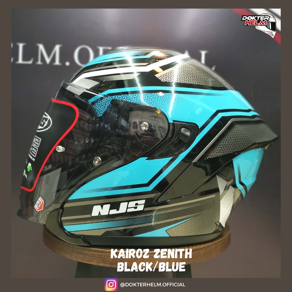 Jual HELM NJS HALF FACE KAIROZ MOTIF ZENITH BLACK BLUE GLOSSY DOUBLE VISOR HELMET Shopee Indonesia