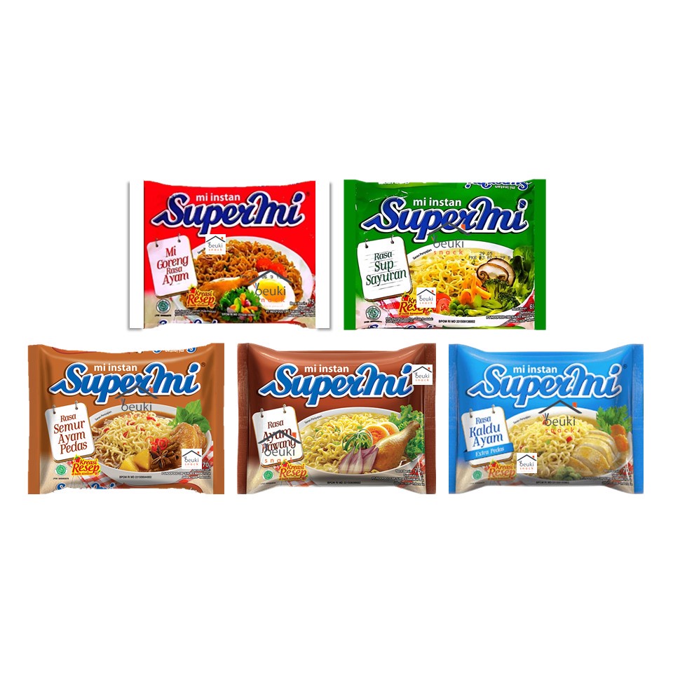 Jual Supermi Mie Instant 75G Ayam Bawang Soto Goreng 1 Paket Isi 5 ...