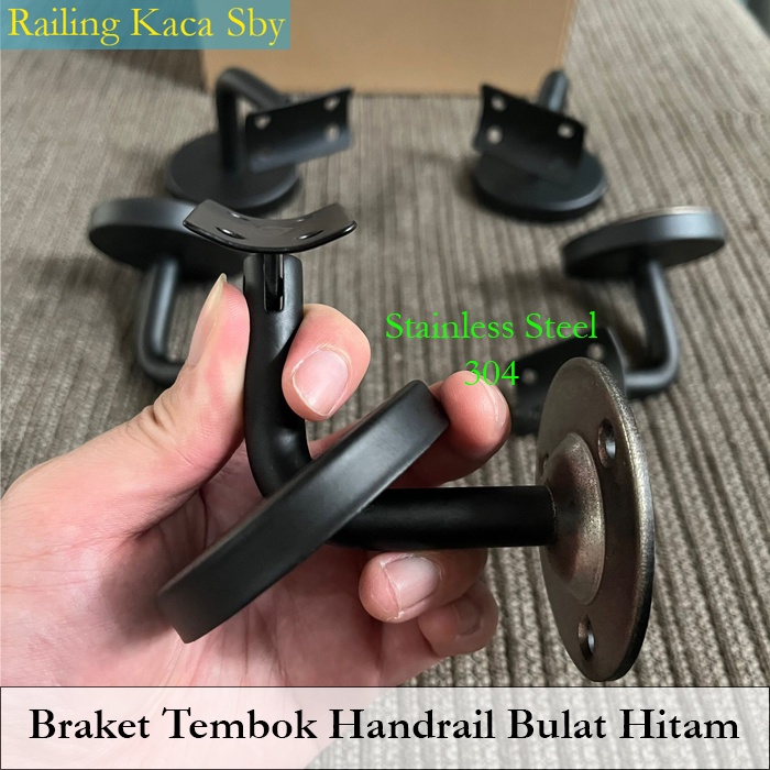 Jual BRAKET TEMBOK KE HANDRAIL MODEL BULAT FLEXIBLE HITAM BLACK MATT ...