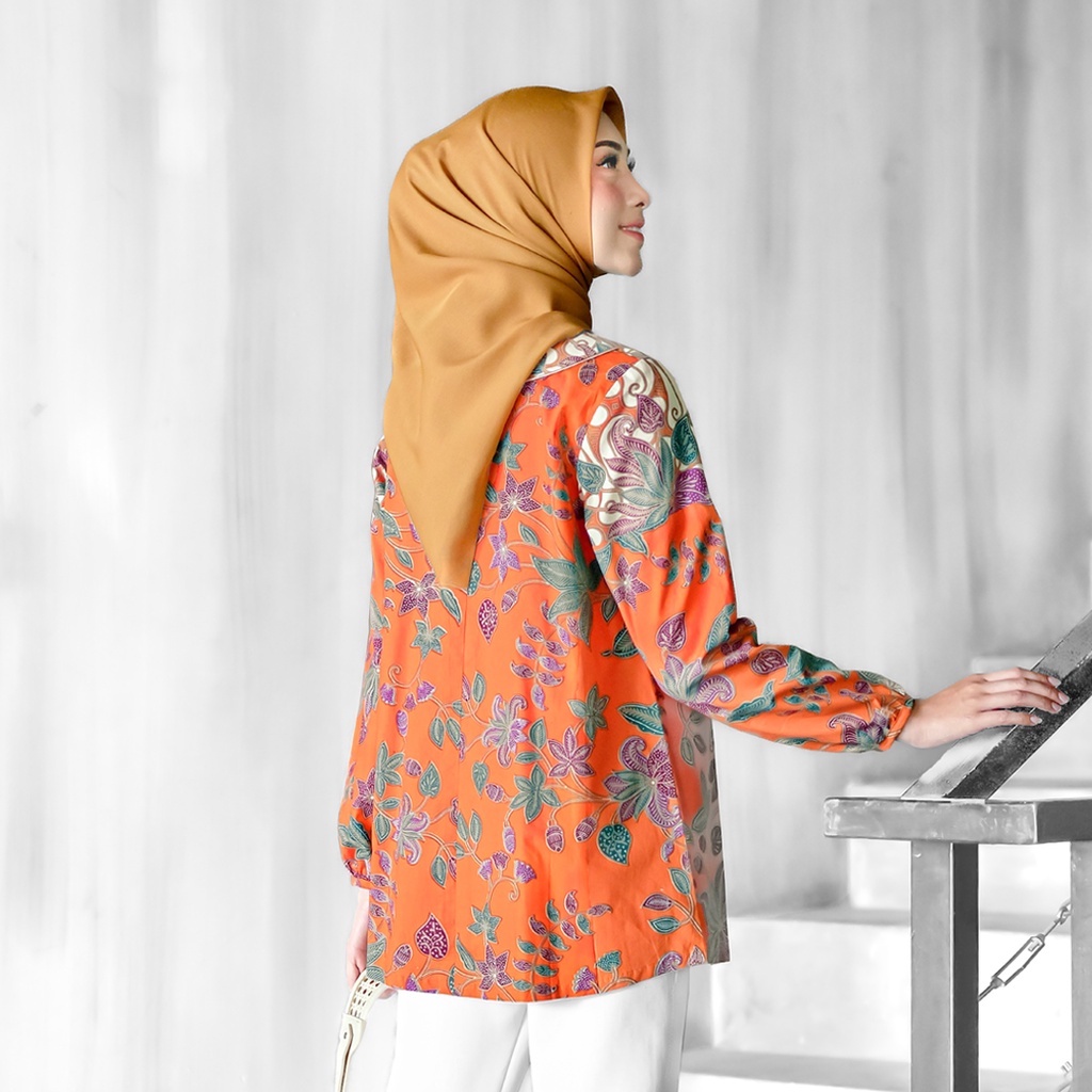 Jual Jiwani Batikula Blouse Batik Kerja Wanita Modern warna orange ...