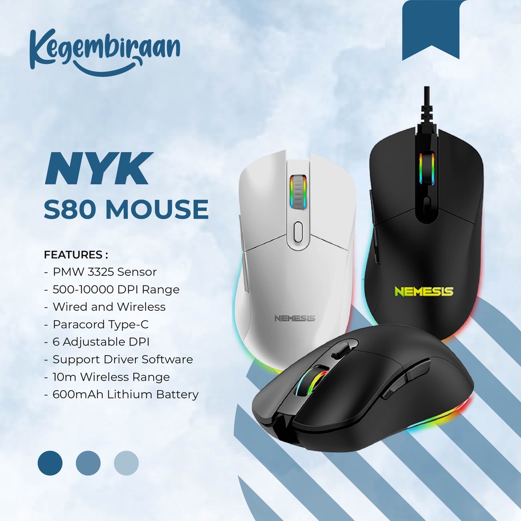 Jual NYK Nemesis BlackShark Mouse S80 Dual Mode Wireless Mouse Gaming ...