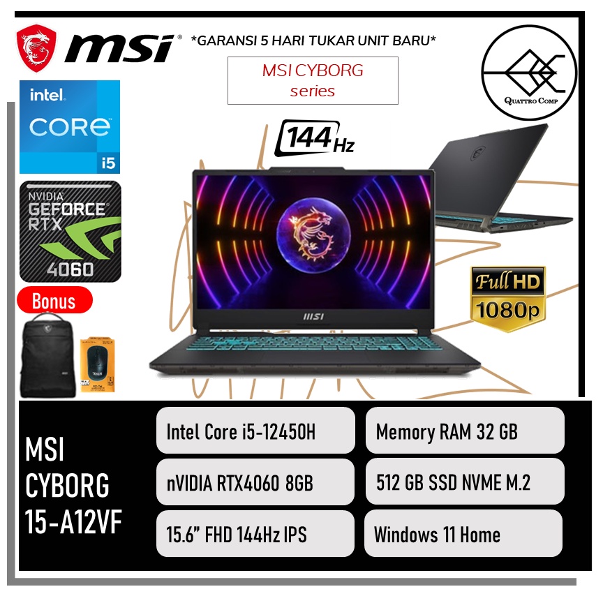 Jual Msi Cyborg A Vf Id Rtx Gb Core I H Gb Ssd W Fhd Hz Backlit