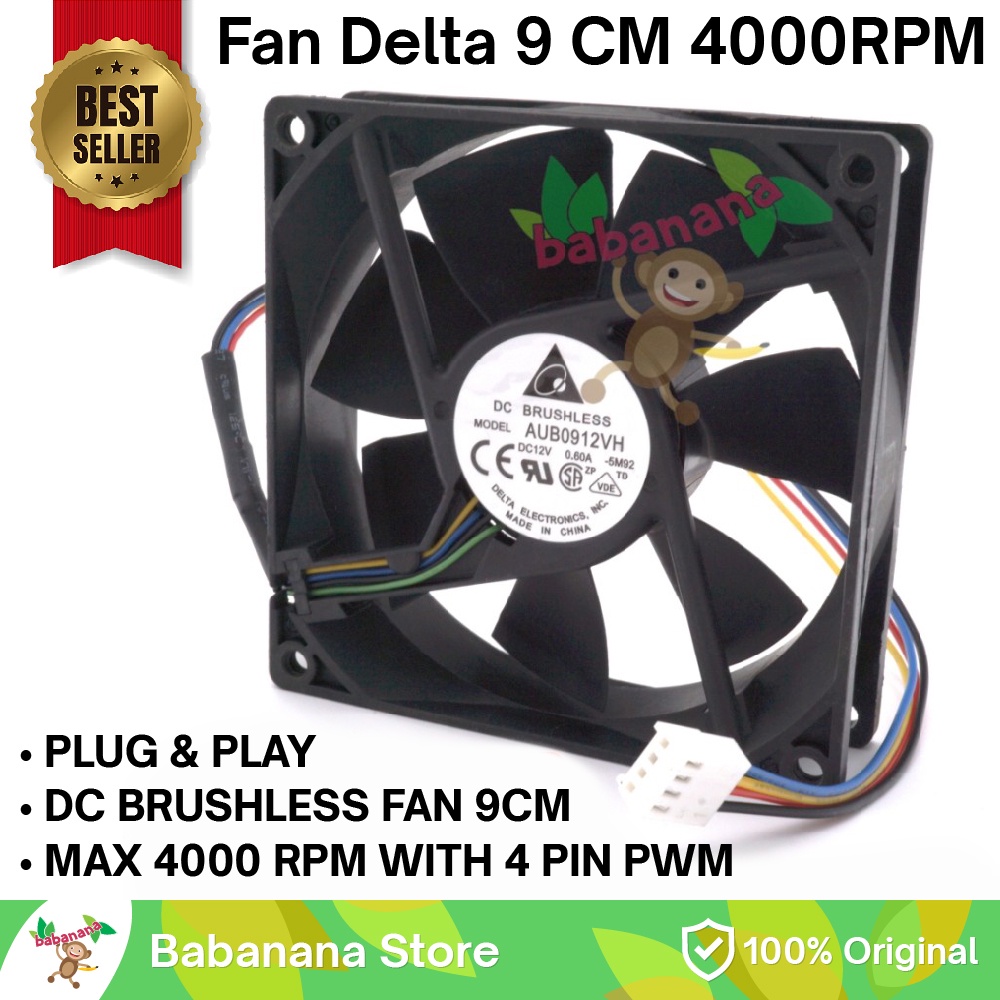 Jual Fan delta brushless 4000rpm 9cm pwm 4 pin mining kipas casing pc ...