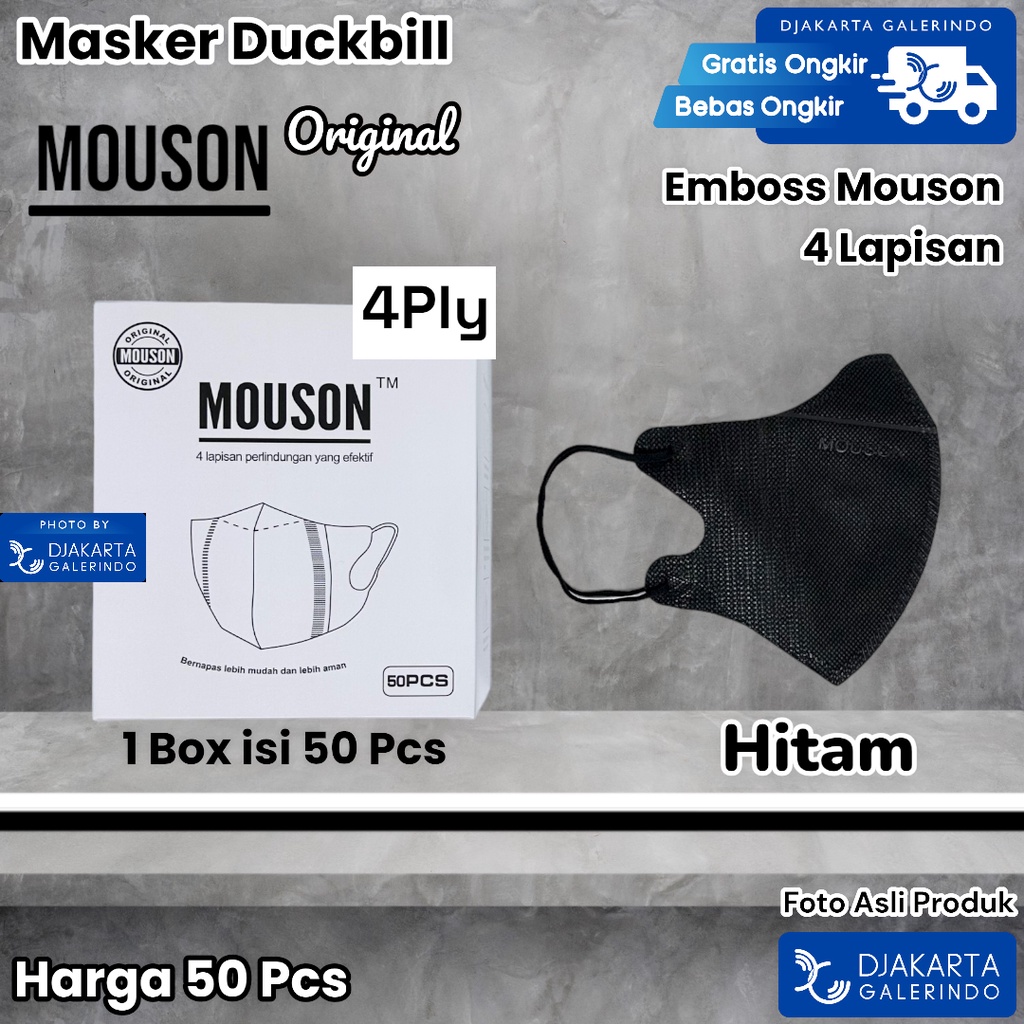 Jual Masker Duckbill Hitam Black 4Ply Mouson Alkindo isi 50Pcs | Shopee ...