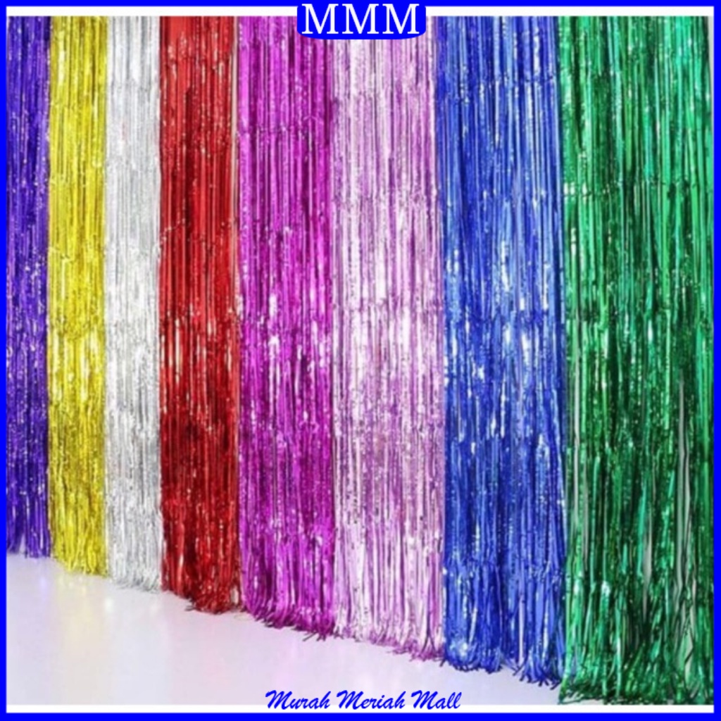 MMM Tirai Pesta Ulang Tahun Tirai Agustusan Rumbai Keriting Gelombang Plastik Chrome Foil 180cm x 99 Cm Foil Curtain Backdrop Curtain Selinger Metalik