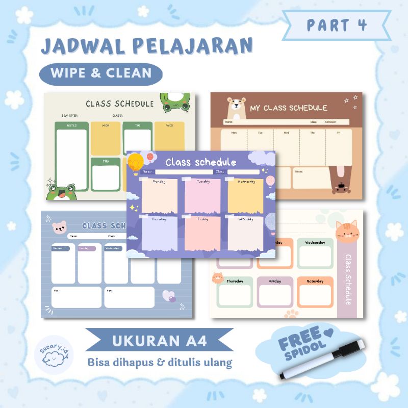 Jual [PART 4] Poster Jadwal Pelajaran Wipe & Clean | Mini Jadwal ...
