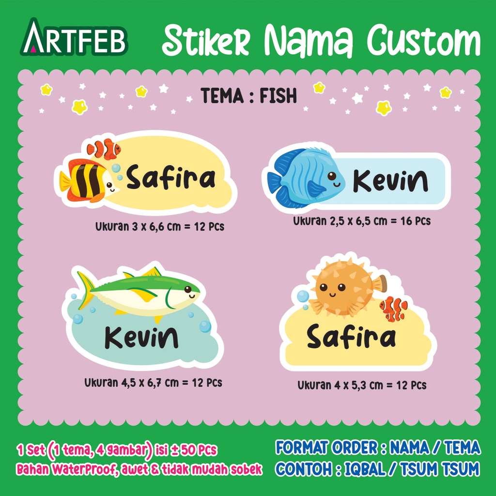 Jual 50 PCS STIKER NAMA PAKET / STICKER NAMA WATERPROOF / STIKER BUKU