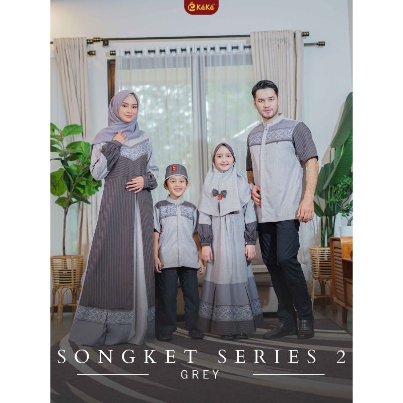 Jual Keke Sarimbit Songket 2 Series Grey Baju Muslim Couple Keluarga