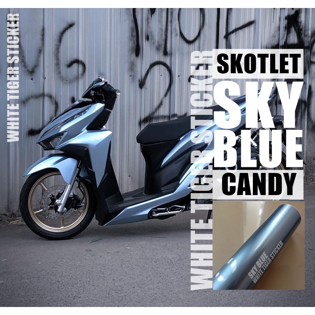 Jual Skotlet Stiker Motor Sky Blue Metalik Candy Scotlite Sky Blue