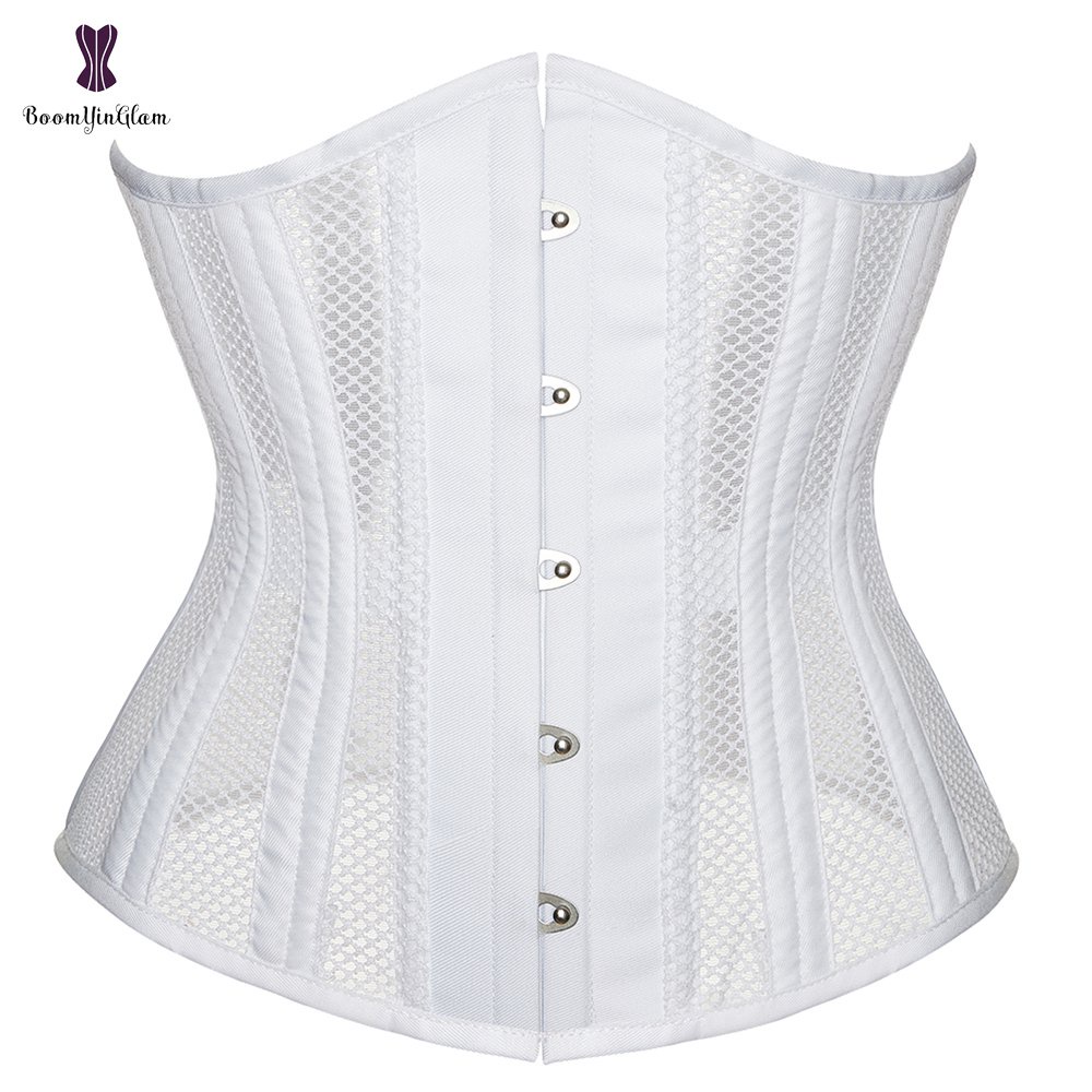 Women Sexy See-Through Mesh Underbust Corset Top Crisscross Lace