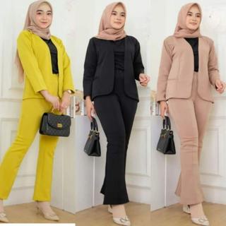 Jual One Set Blazer Nabila Celana Cutbray Bahan Scuba Premium Setelan