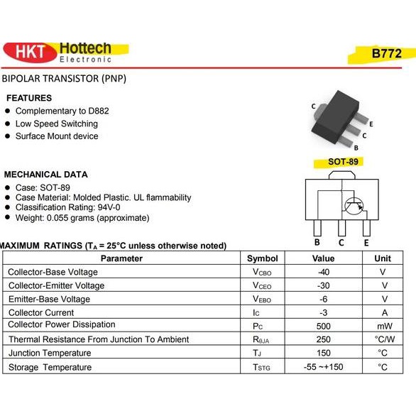 Jual B772 2SB772 PNP Transistor 3A 30V SOT-89 | Shopee Indonesia