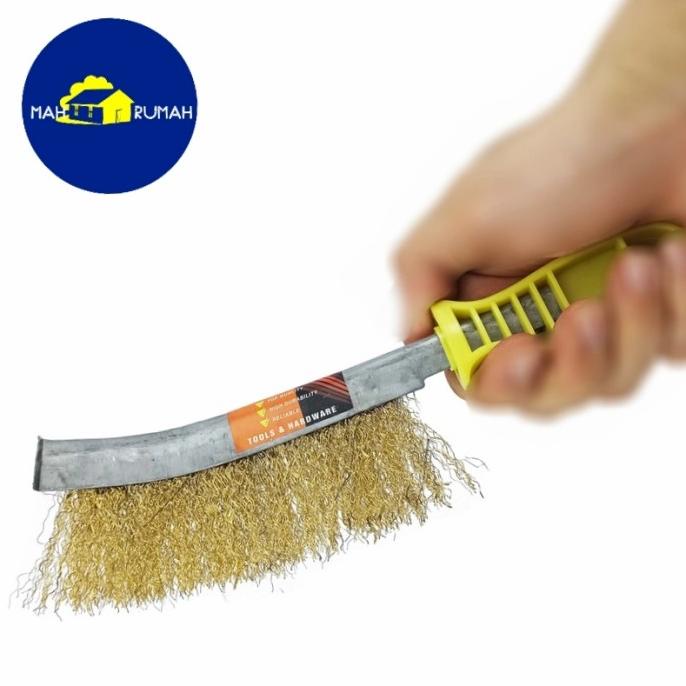 Jual Sikat Kawat Baja Besi Kuning Golok Keriting Gagang Pvc Plastik