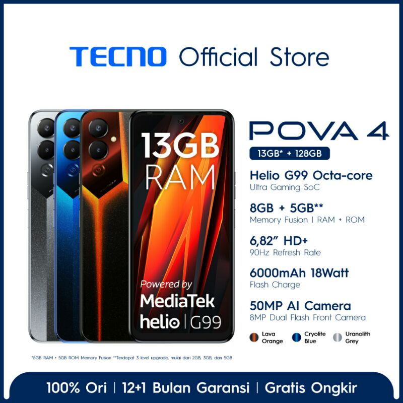 Jual TECNO POVA 4 8+5GB* + 128GB [Helio G99, 6.82" FHD+ 90Hz, NFC ...