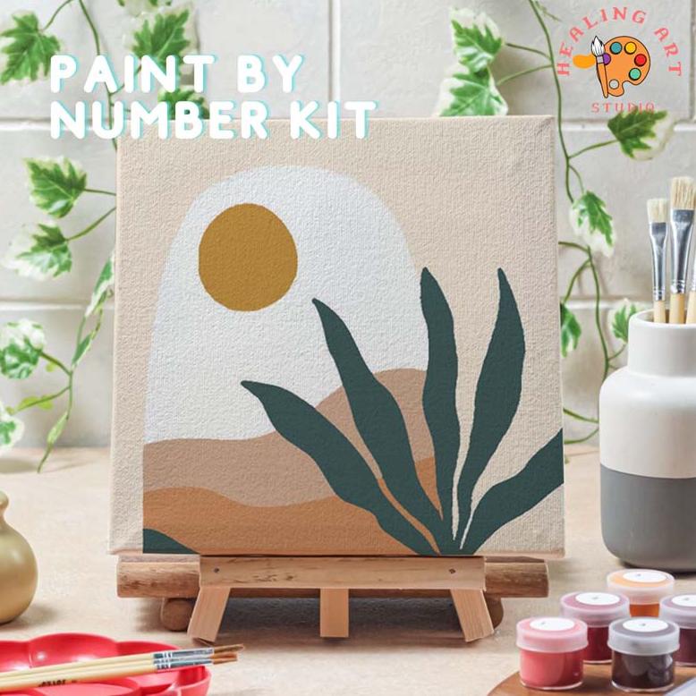 Jual Paint by number lukisan tanaman aesthetik ver 2 canvas 20x20 cm