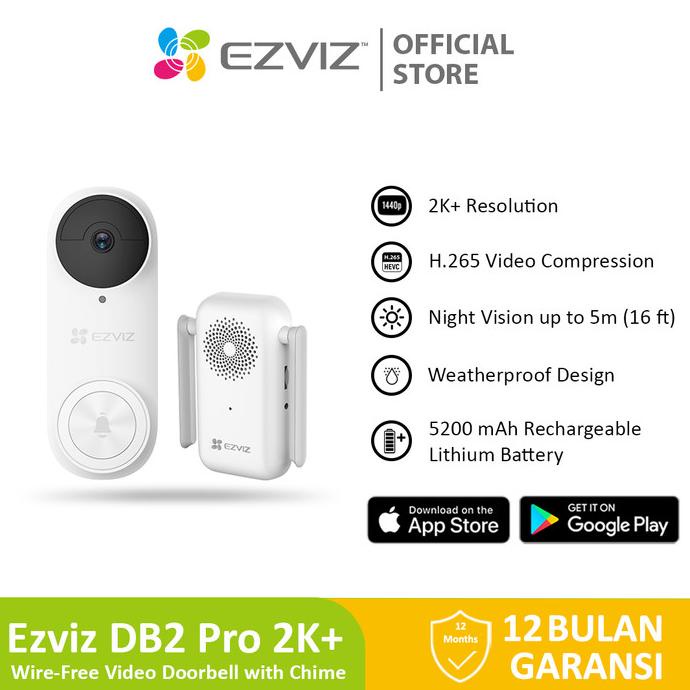 Jual Ezviz Db2-B Pro 2K+ Smart Home Wireless Video Doorbell Battery ...