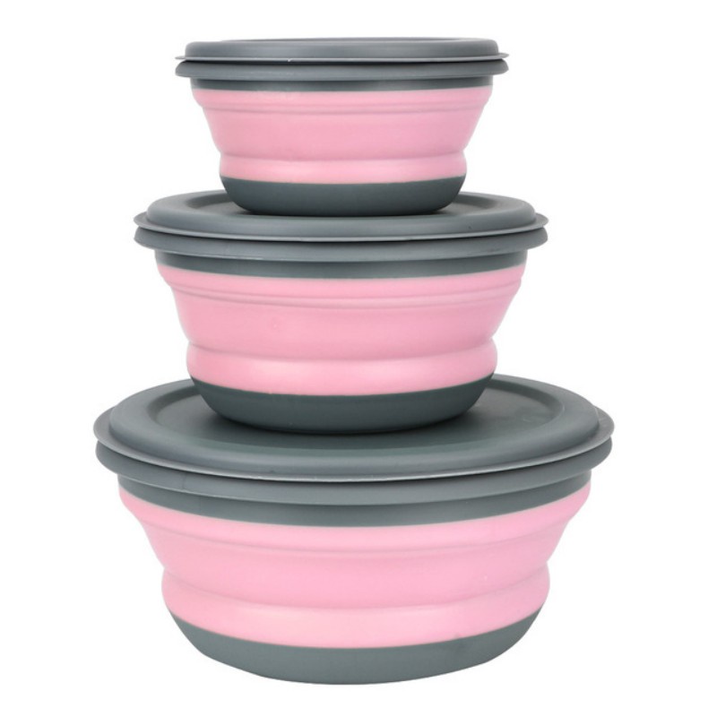 &3 PCS/Set Camping Bowl Foldable Silicone Collapsible Bowl Lunch Box Salad  Bowl Lid Expandable Food Storage Container Bento Box