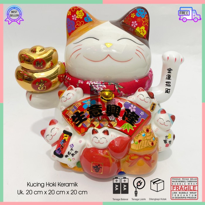 Jual Patung Kucing Hoki Lucky Cat Rejeki Maneki Neko Dol Besar Cina Baterai Shopee Indonesia