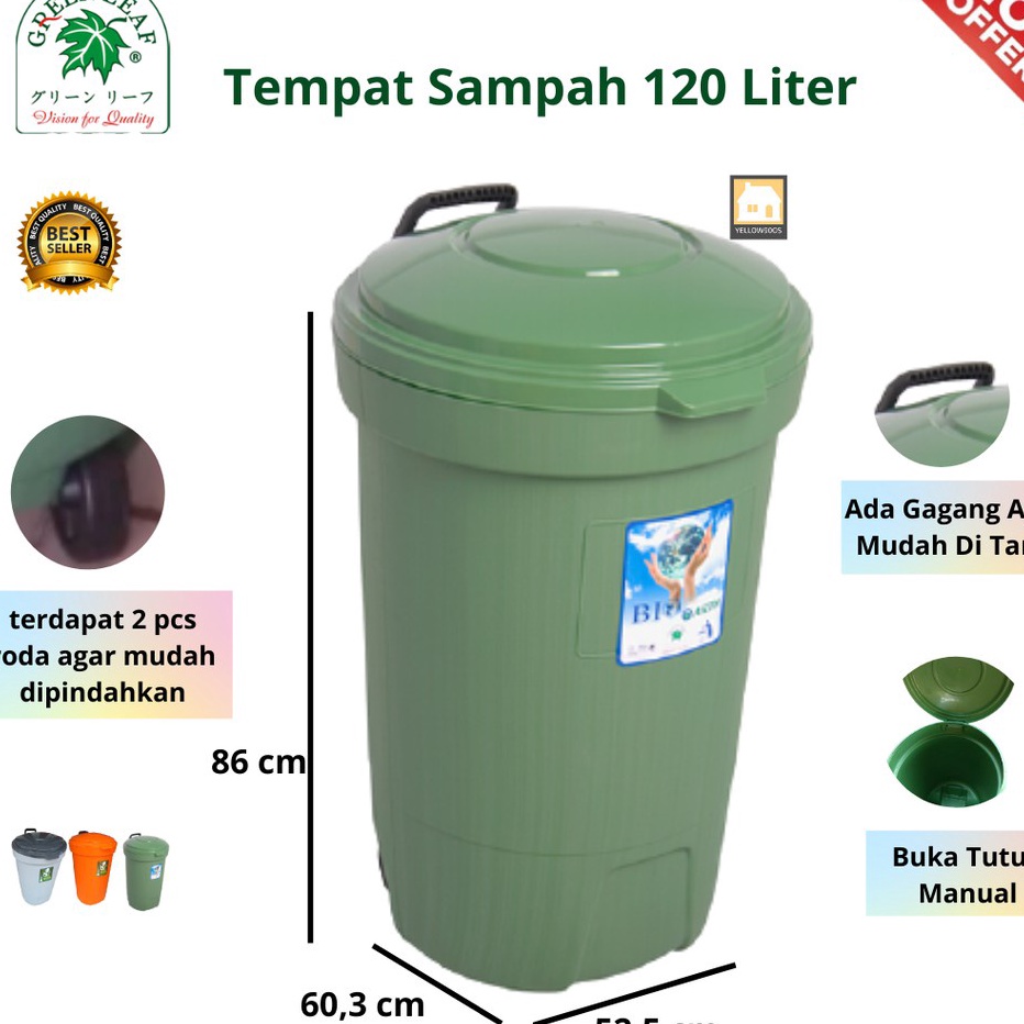 Jual Harga Heboh Tempat Sampah Bulat 120 Liter Roda Bio Buka Tutup 2120