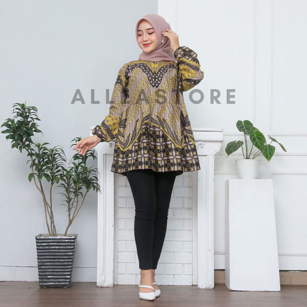 Jual Blouse Batik Lengan Balon Kekinian Motif Kawung Terbaru Modern