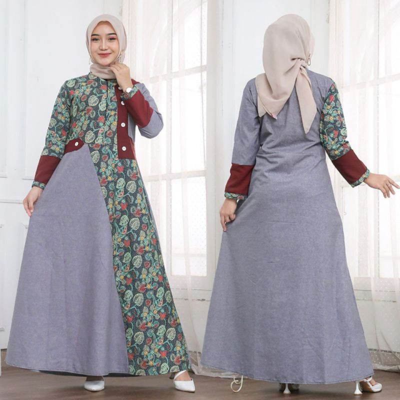Jual GAMIS COUPLE RAYA ALESHA BATIK DENIM ORIGINAL | Shopee Indonesia