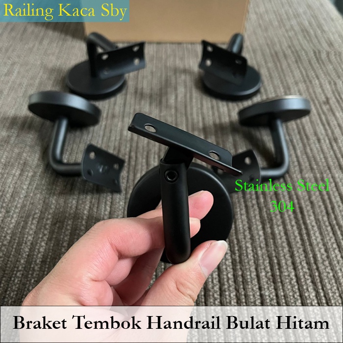 Jual BRAKET TEMBOK KE HANDRAIL MODEL BULAT FLEXIBLE HITAM BLACK MATT ...