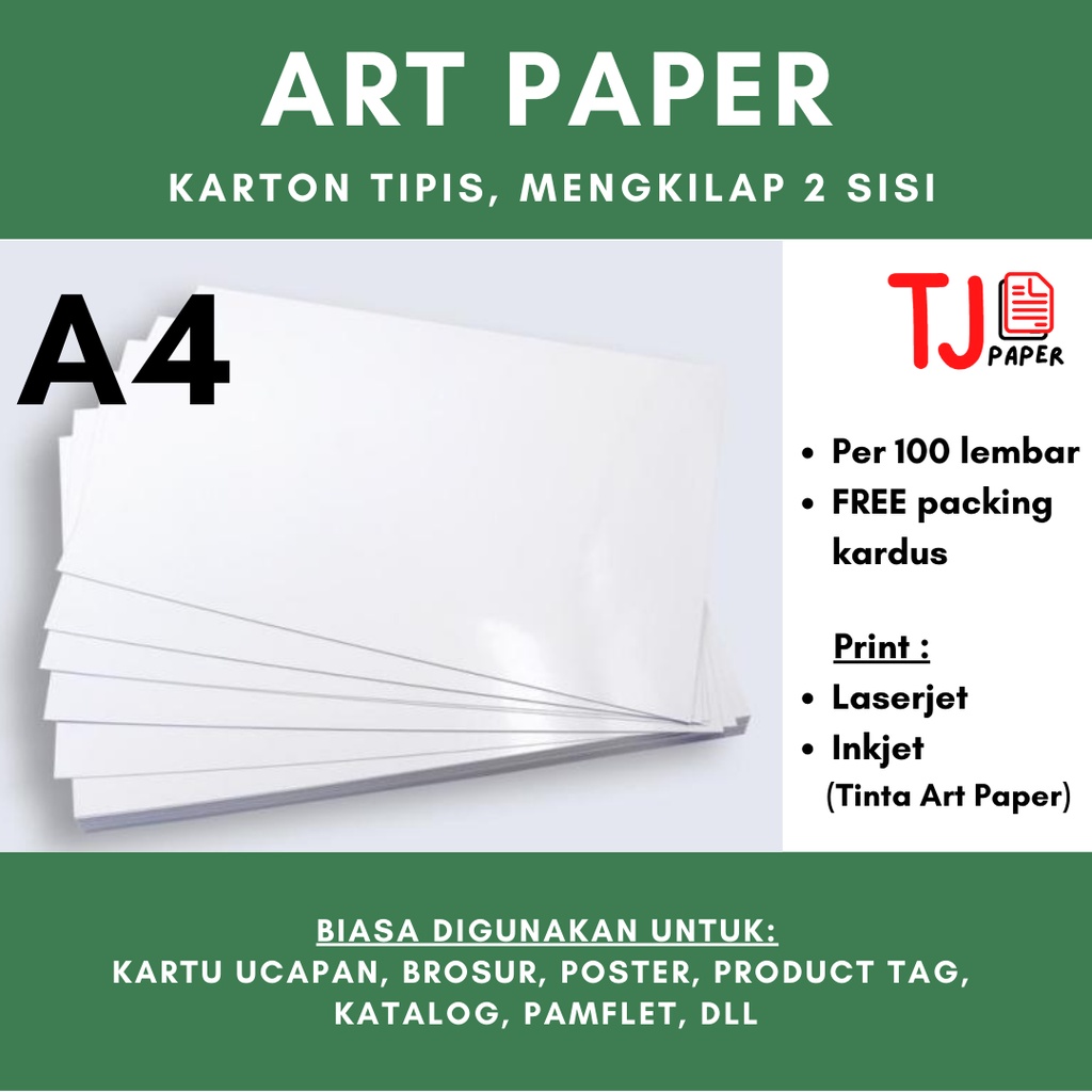 Jual (100 lembar) Art Paper A4 100 / 120 / 150 gsm Glossy, mengkilap