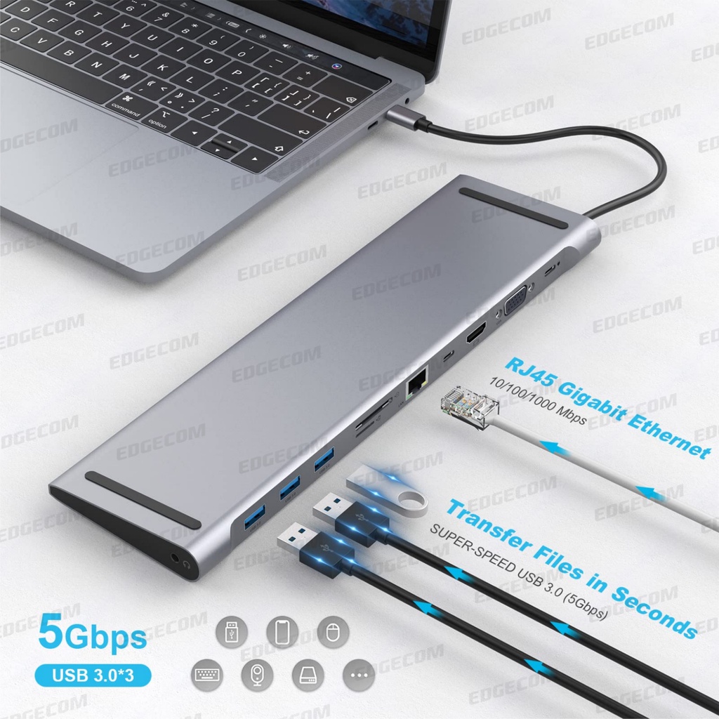 Jual USB TYPE-C 11 in 1 HDMI 4K, VGA, USB 3.0, Card Reader, Lan, PD ...