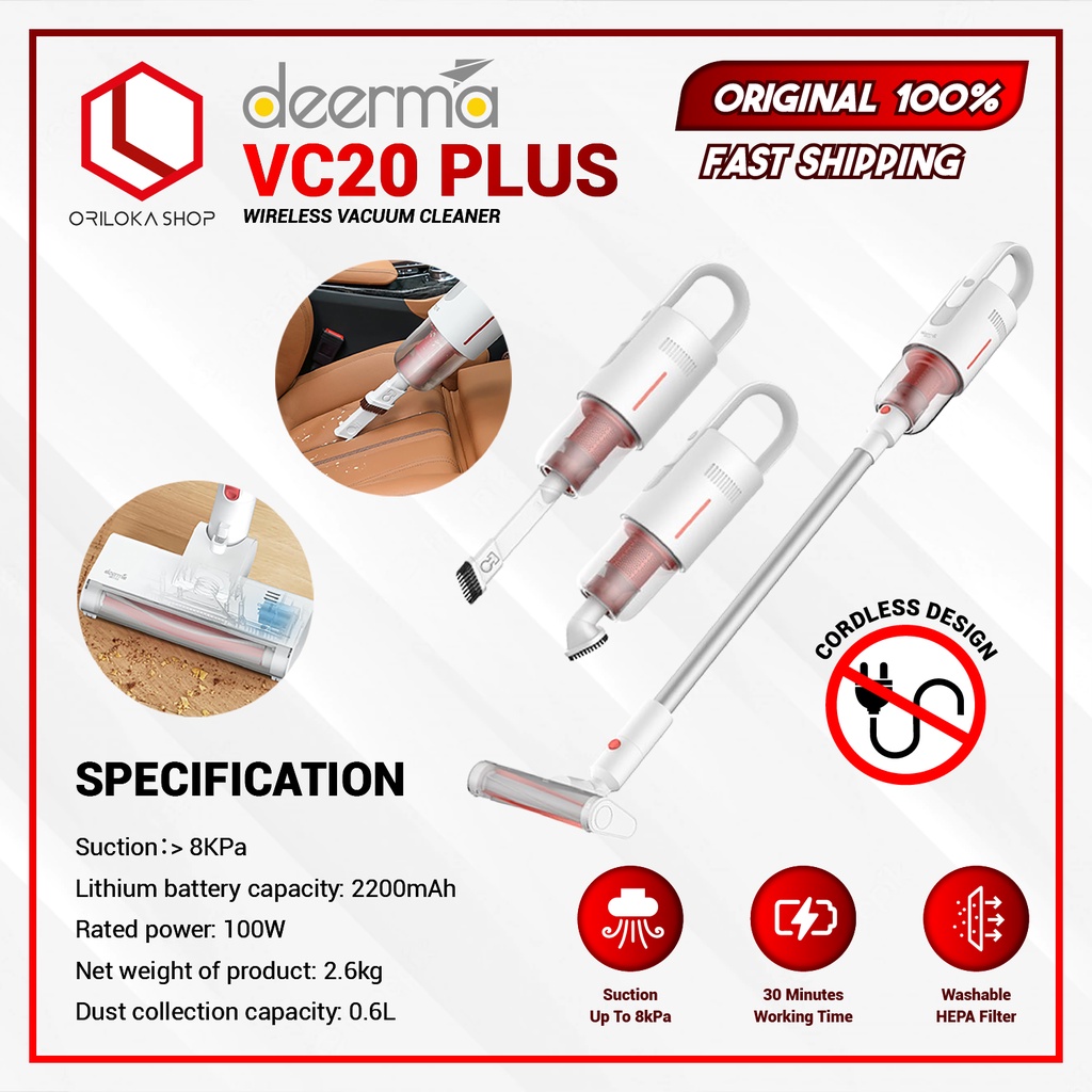 Jual Deerma VC20 Plus Wireless Vacuum Cleaner Stick Ultra-quiet 5500Pa ...