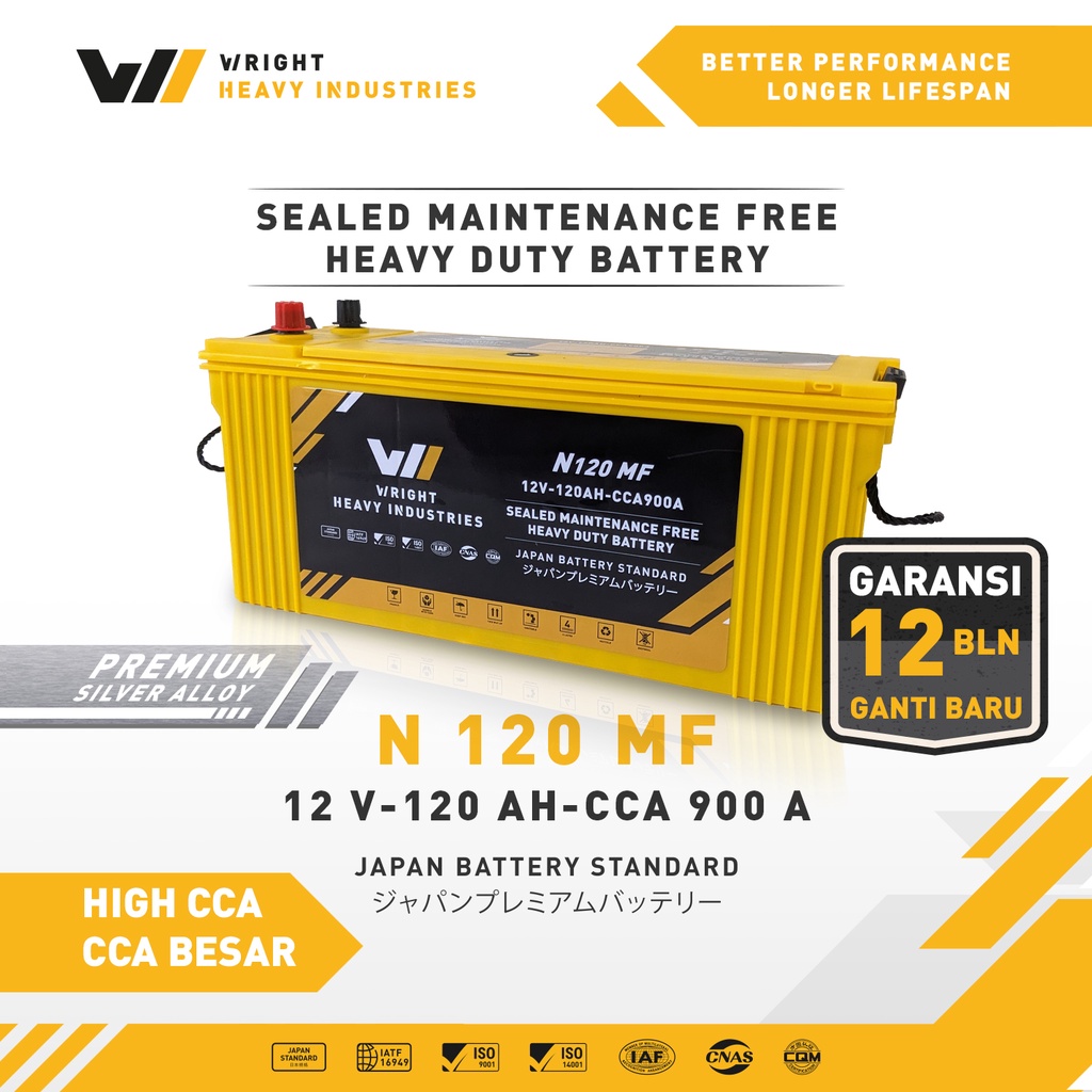 Jual AKI KERING WRIGHT TRUK, BUS, KAPAL N120 MF 12V-120AH-CCA 900A